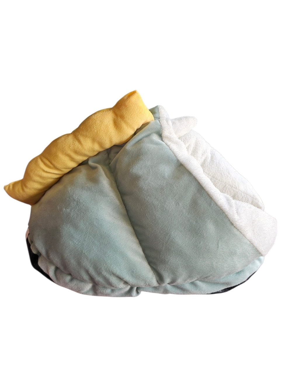 Plush Pet Cave Bed in Light Blue, Yellow & White
